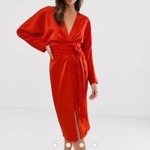 Red wrap midi dress